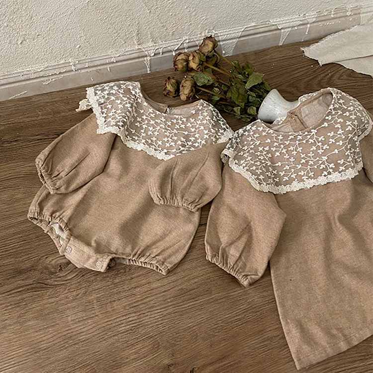 【66-90cm】韓国風レース襟 ロンパース