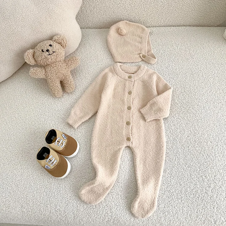 【66-90cm】 熊デザイン ボンネット オールインワン