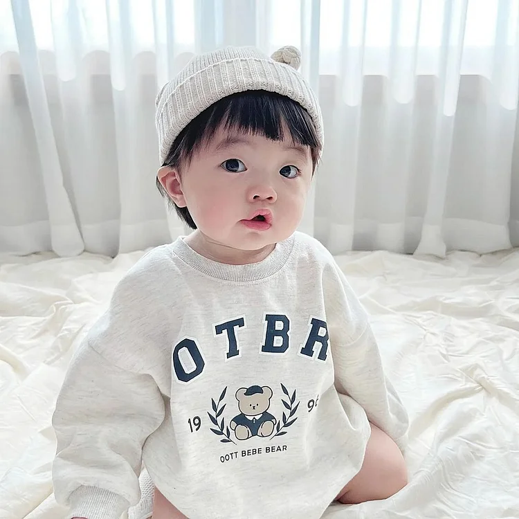 【66-90cm】熊柄 ロンパース