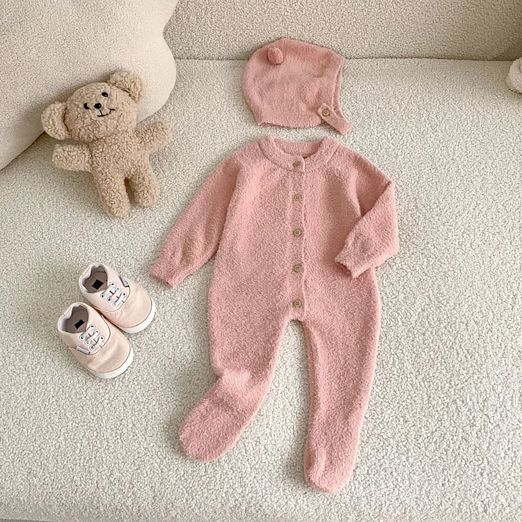 【66-90cm】 熊デザイン ボンネット オールインワン