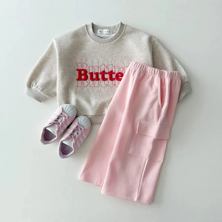 【80-130cm】 英字刺繡 トップス