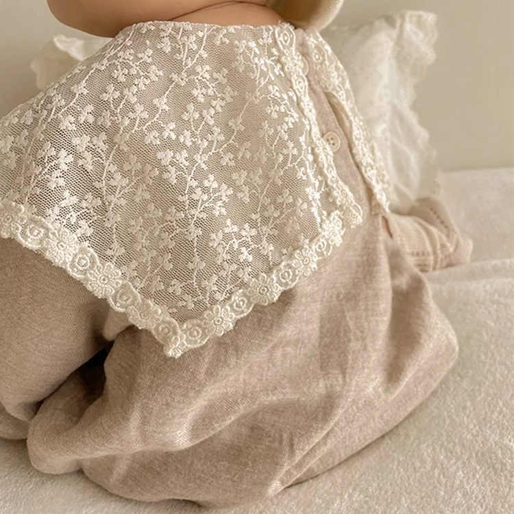 【66-90cm】韓国風レース襟 ロンパース
