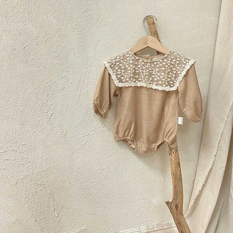 【66-90cm】韓国風レース襟 ロンパース