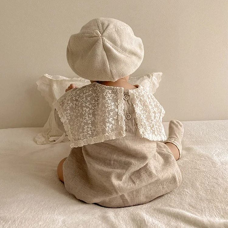 【66-90cm】韓国風レース襟 ロンパース