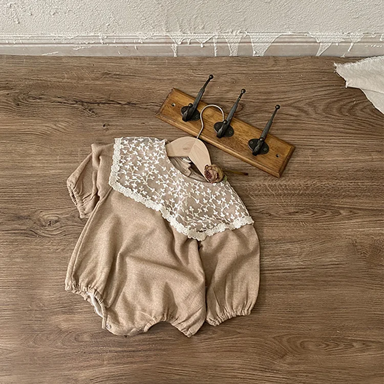 【66-90cm】韓国風レース襟 ロンパース