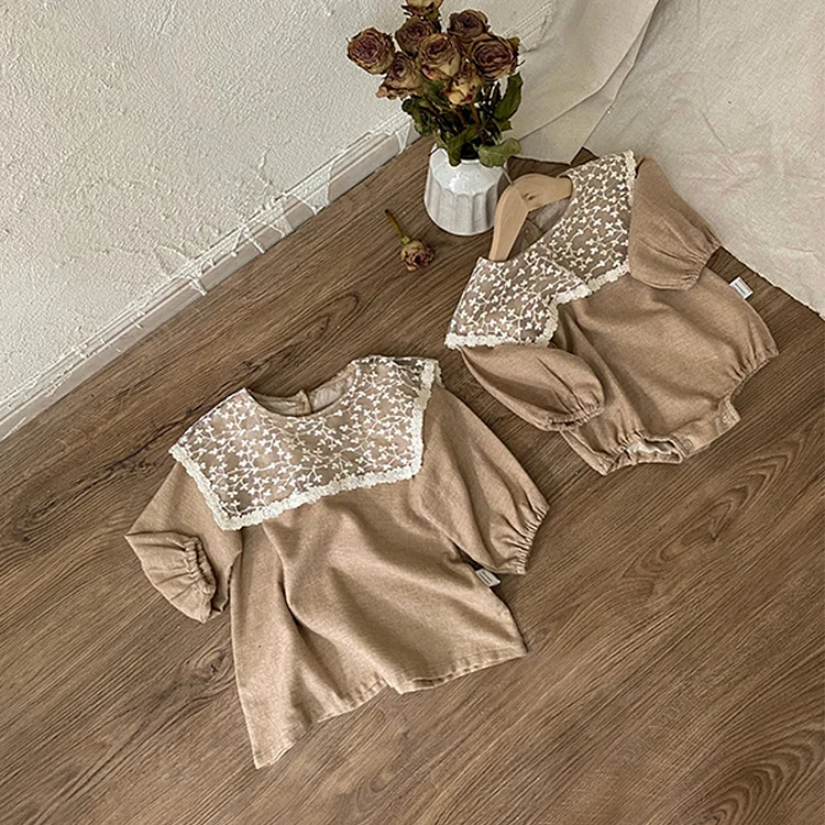 【66-90cm】韓国風レース襟 ロンパース