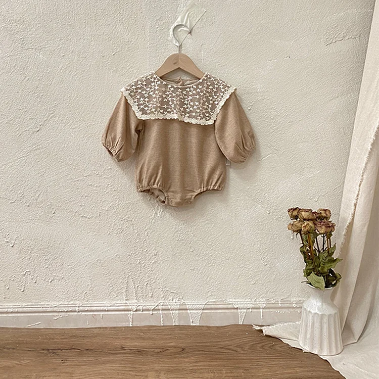 【66-90cm】韓国風レース襟 ロンパース