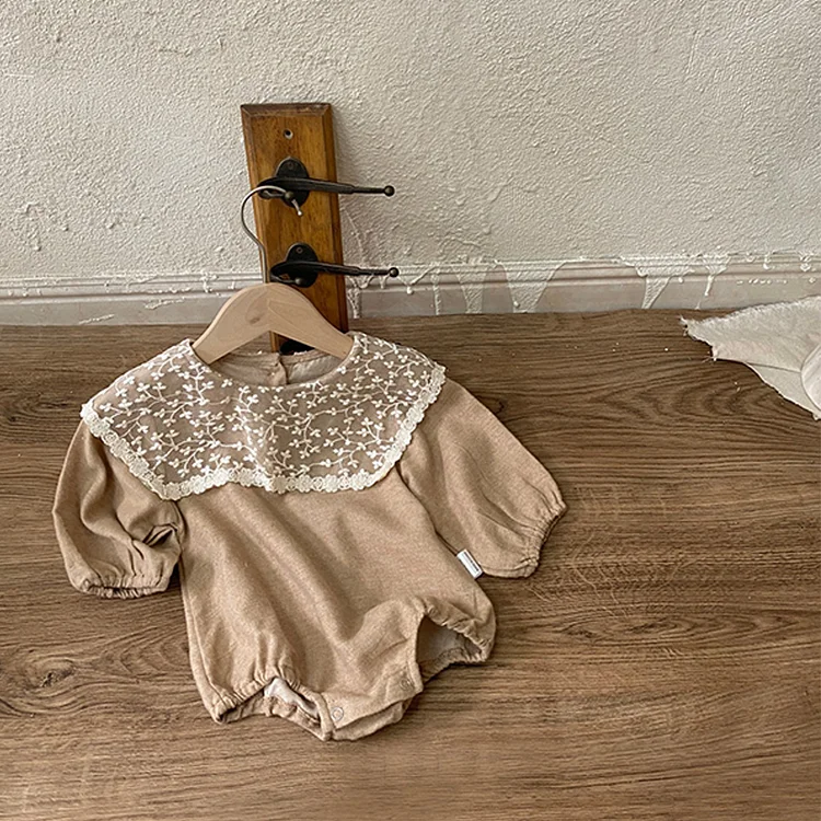 【66-90cm】韓国風レース襟 ロンパース