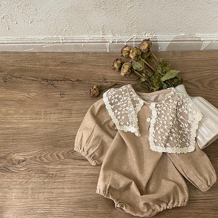【66-90cm】韓国風レース襟 ロンパース