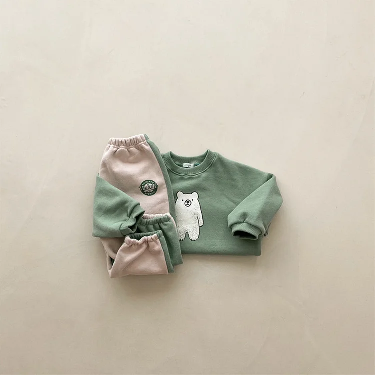 【73-100cm】 熊柄 カジュアル セットアップ