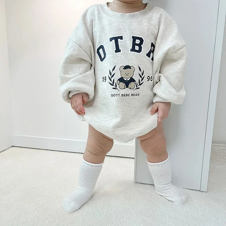 【66-90cm】熊柄 ロンパース