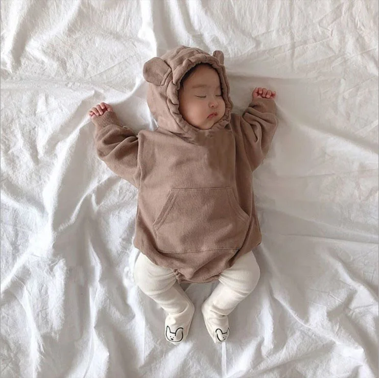 【66-90cm】ピュアカラーフート付き ロンパース