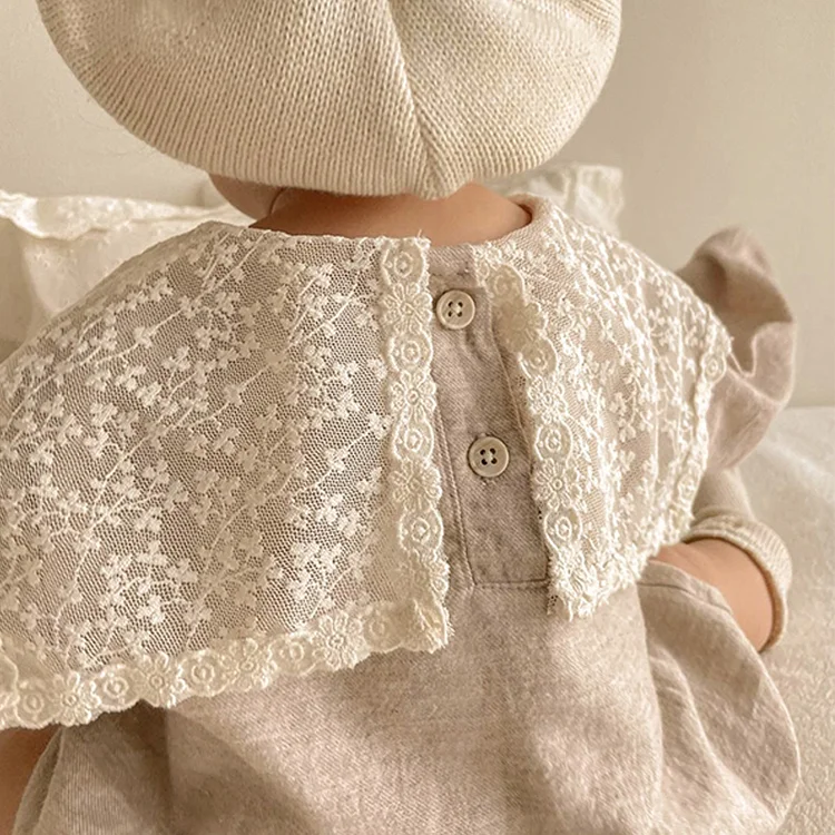 【66-90cm】韓国風レース襟 ロンパース