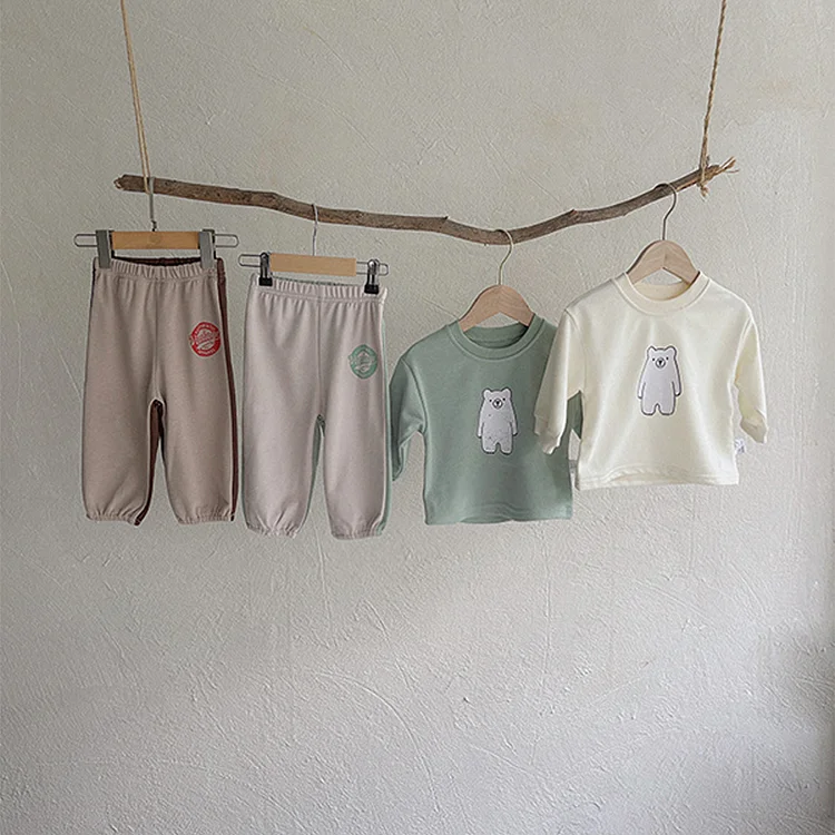 【73-100cm】 熊柄 カジュアル セットアップ