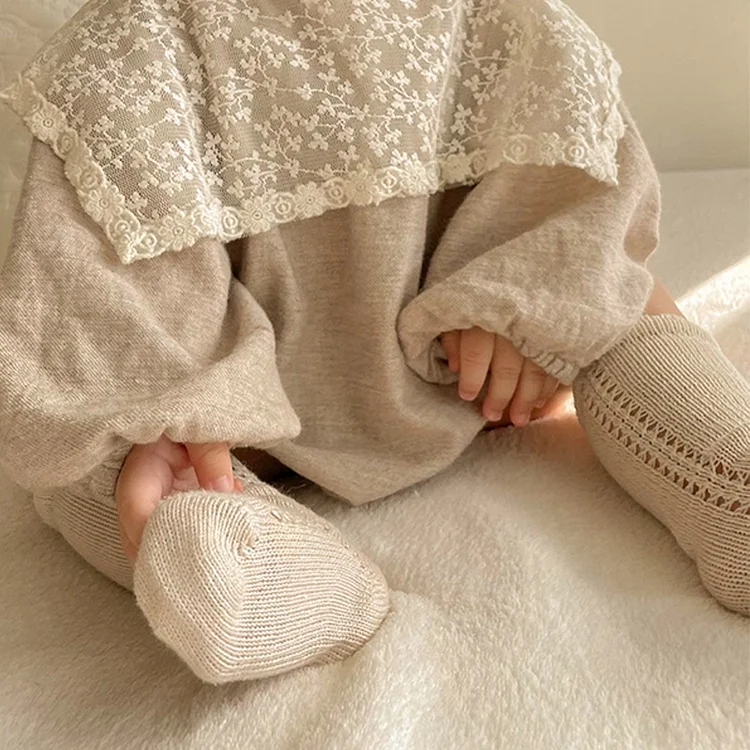 【66-90cm】韓国風レース襟 ロンパース