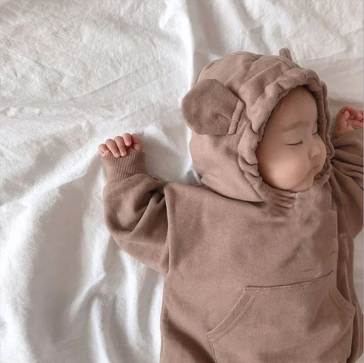 【66-90cm】ピュアカラーフート付き ロンパース