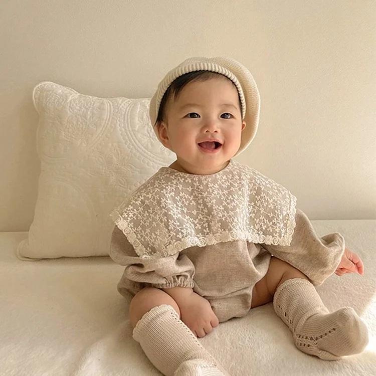 【66-90cm】韓国風レース襟 ロンパース