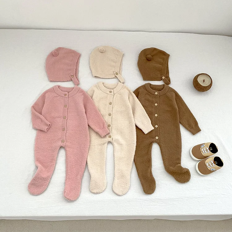 【66-90cm】 熊デザイン ボンネット オールインワン