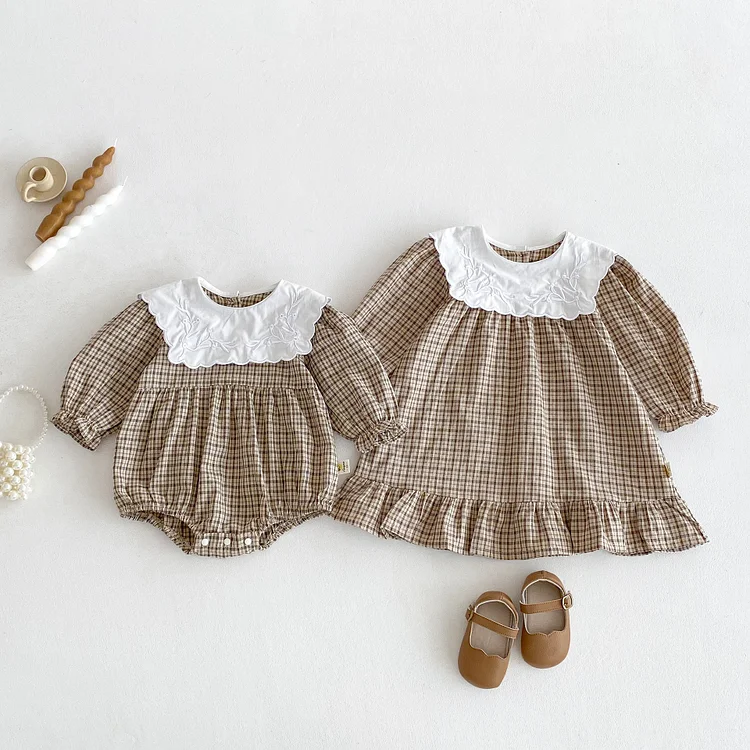 【66-130cm】 スクエア襟 ワンピース or  ロンパース