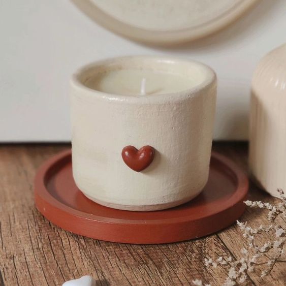 Minimal Ceramic Candle with Heart Accent