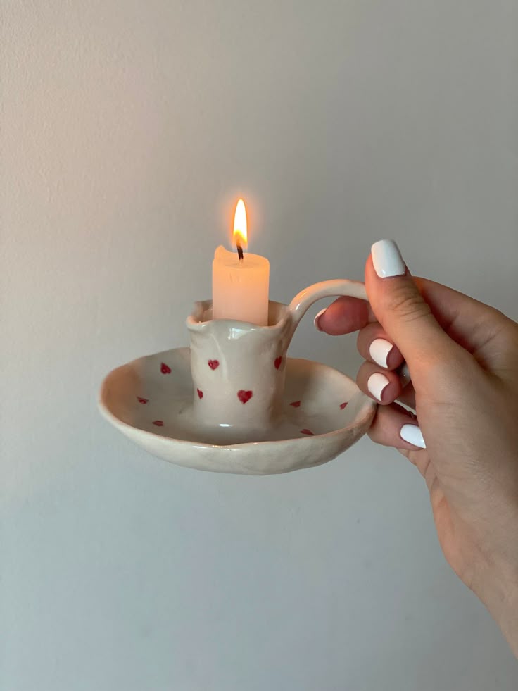 Ceramic Candle Holder With Hearts