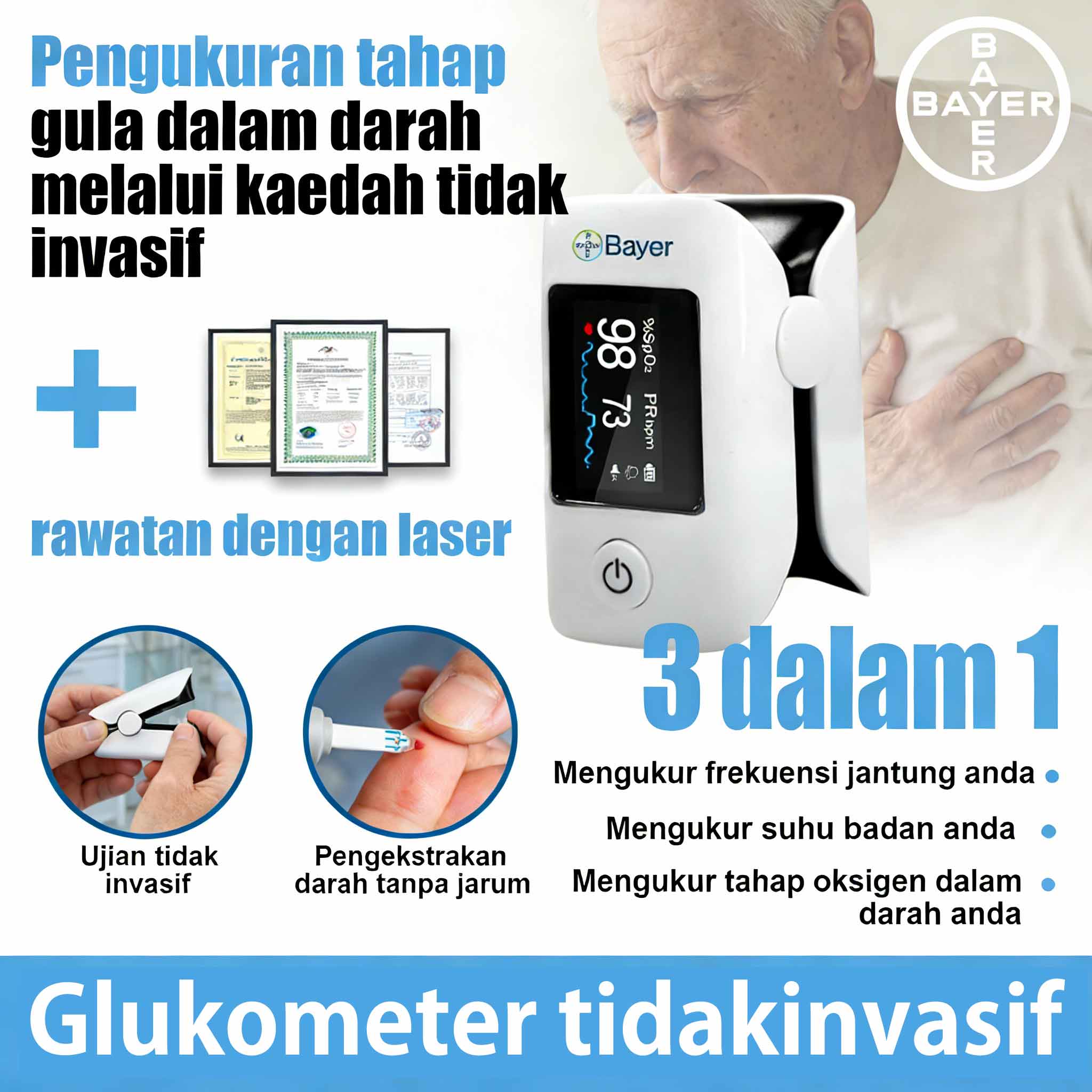 Meter Glukosa Darah Pelbagai Fungsi Bukan Invasif Bayer [11 dalam 1], Model Baharu 2026