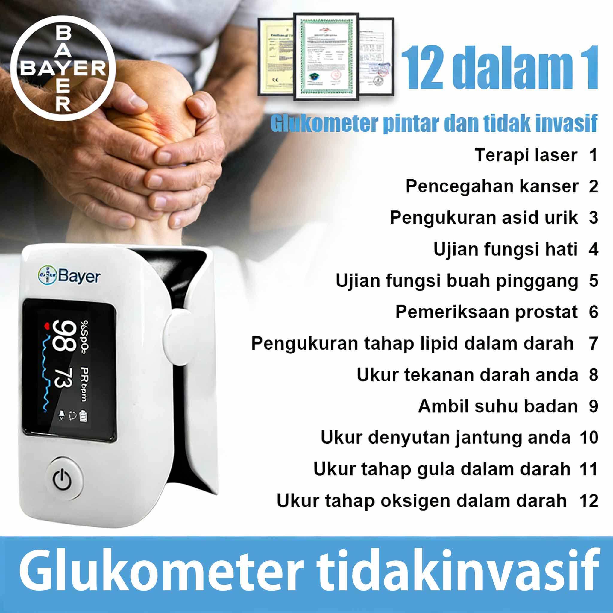 Meter Glukosa Darah Pelbagai Fungsi Bukan Invasif Bayer [11 dalam 1], Model Baharu 2026