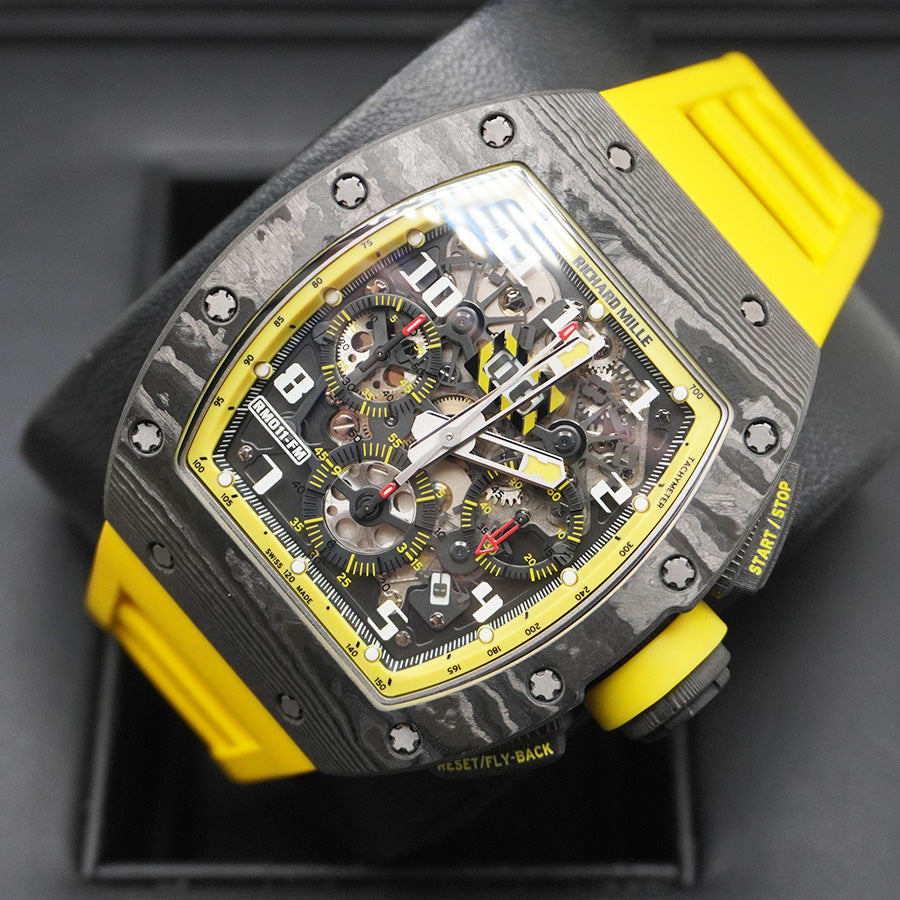 リシャール・ミル RM11-FM “Carbon Yellow Storm” 仕様 自動巻き フライバック・クロノグラフ(オープンワークダイヤル)