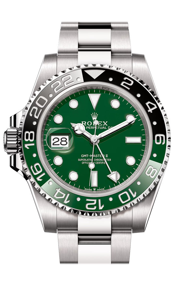 Rolex GMT Master II 40 Green Dial Black Green Bezel White Gold Watch 126729VTNR