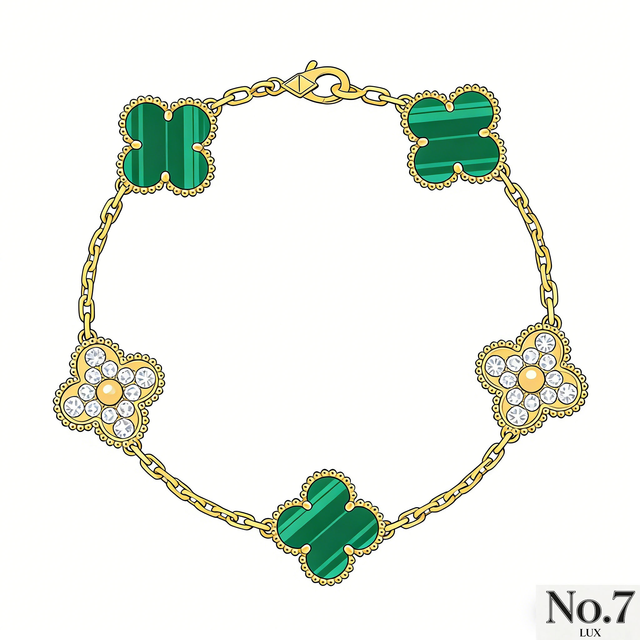 Yellow Gold Plated with Malachite and Diamonds Bracelet
