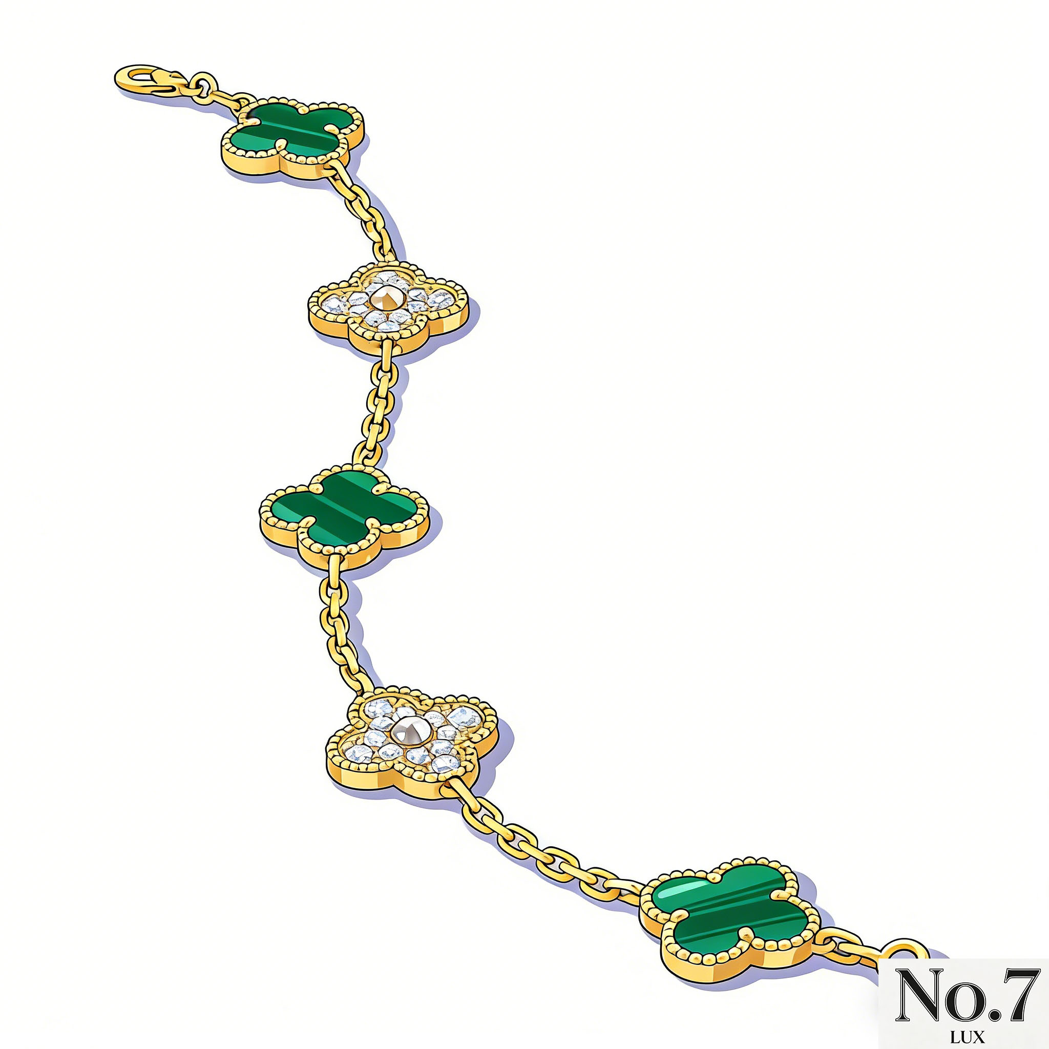 Yellow Gold Plated with Malachite and Diamonds Bracelet