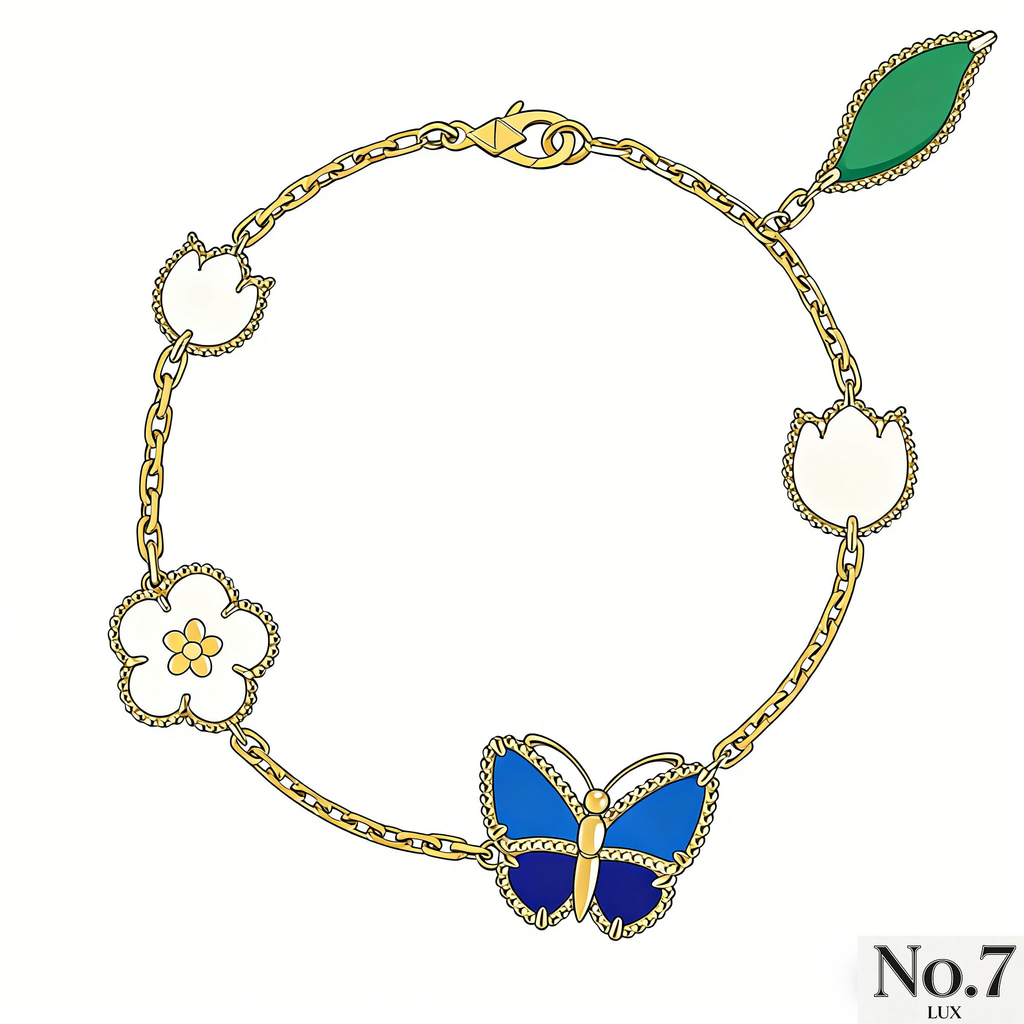 Yellow Gold Plated with Agate, Mother of Pearl and Lapis Lazuli (Butterfly Style) Bracelet