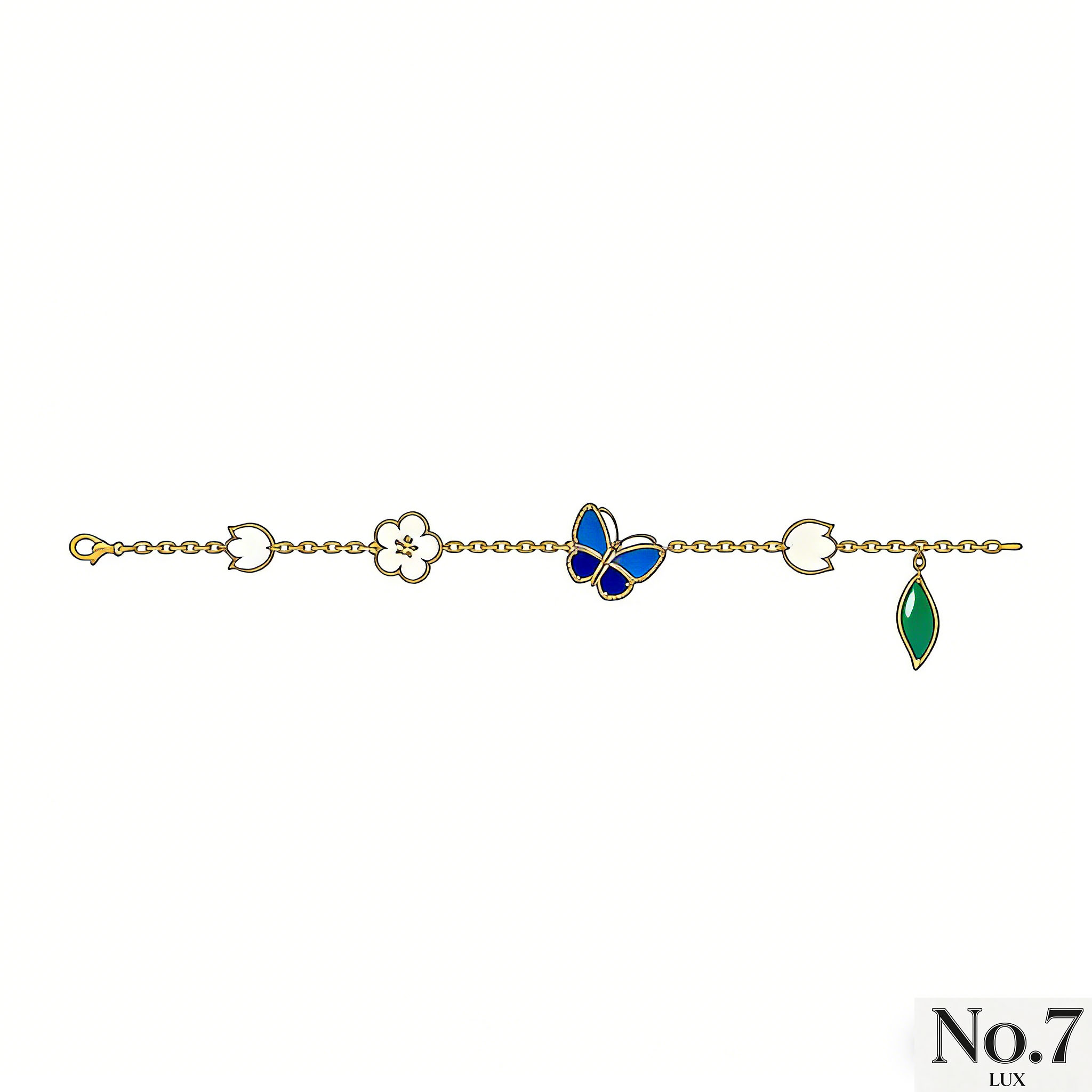 Yellow Gold Plated with Agate, Mother of Pearl and Lapis Lazuli (Butterfly Style) Bracelet