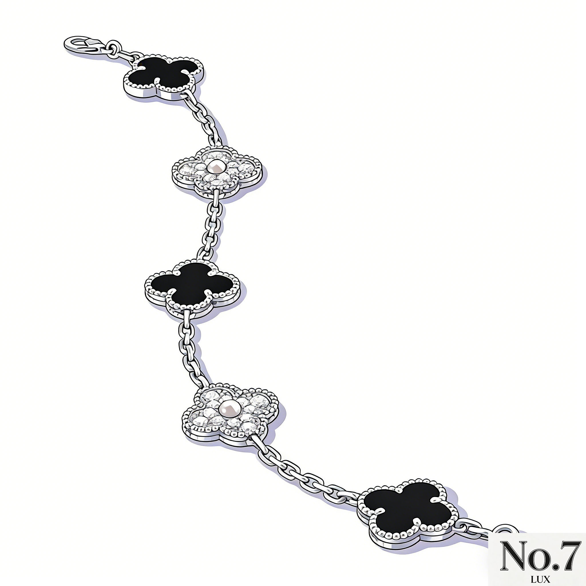 White Gold Plated with Black Onyx and Diamonds Bracelet