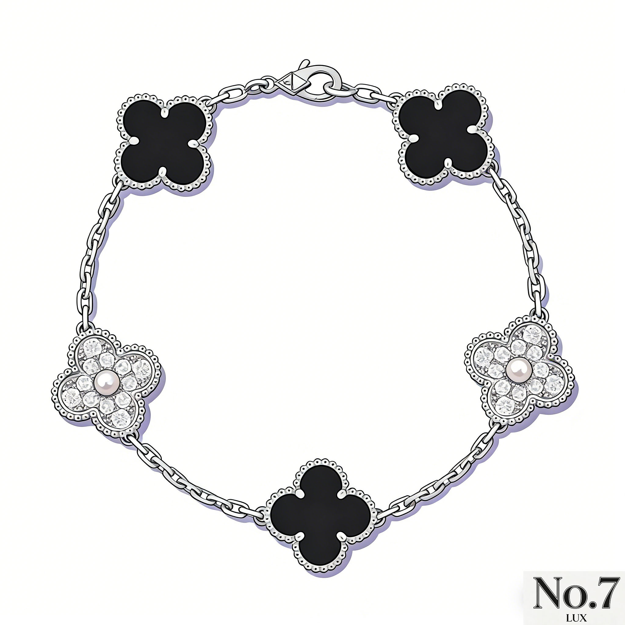 White Gold Plated with Black Onyx and Diamonds Bracelet