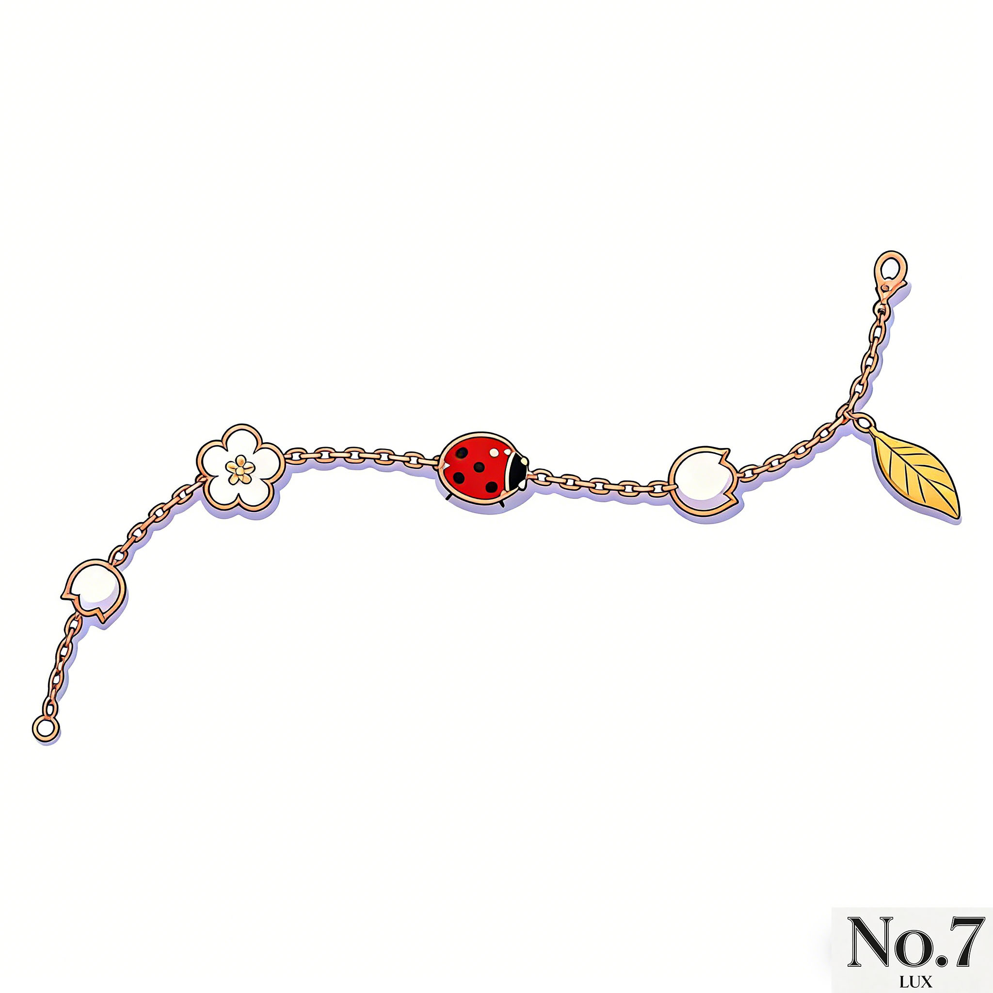 Rose Gold Plated (Ladybug Style) with Mother of Pearl, Carnelian and Onyx Bracelet