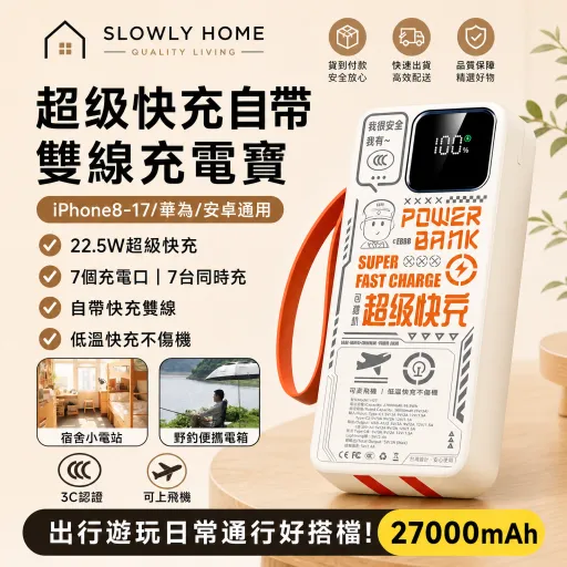 50000mAh大容量行動電源｜22.5W超級快充 PD雙向快充 LED數顯 多設備同充 露營必備