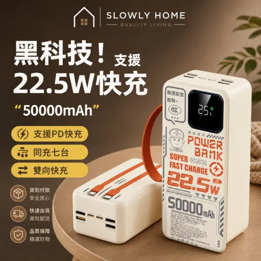 50000mAh大容量行動電源｜22.5W超級快充 PD雙向快充 LED數顯 多設備同充 露營必備