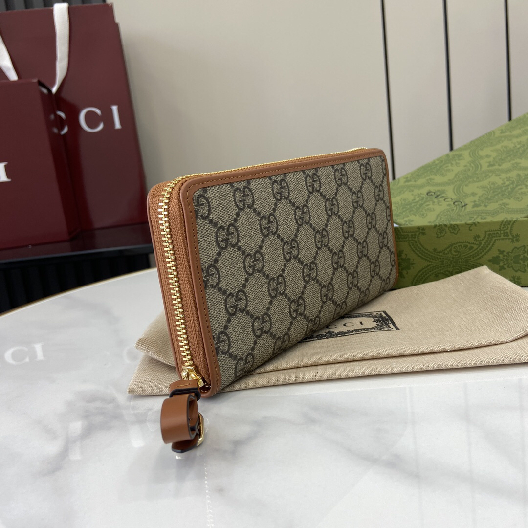 GUCCI エンブレム シリーズ 821803 クラシック ラウンドファスナー ロングウォレット ブラック