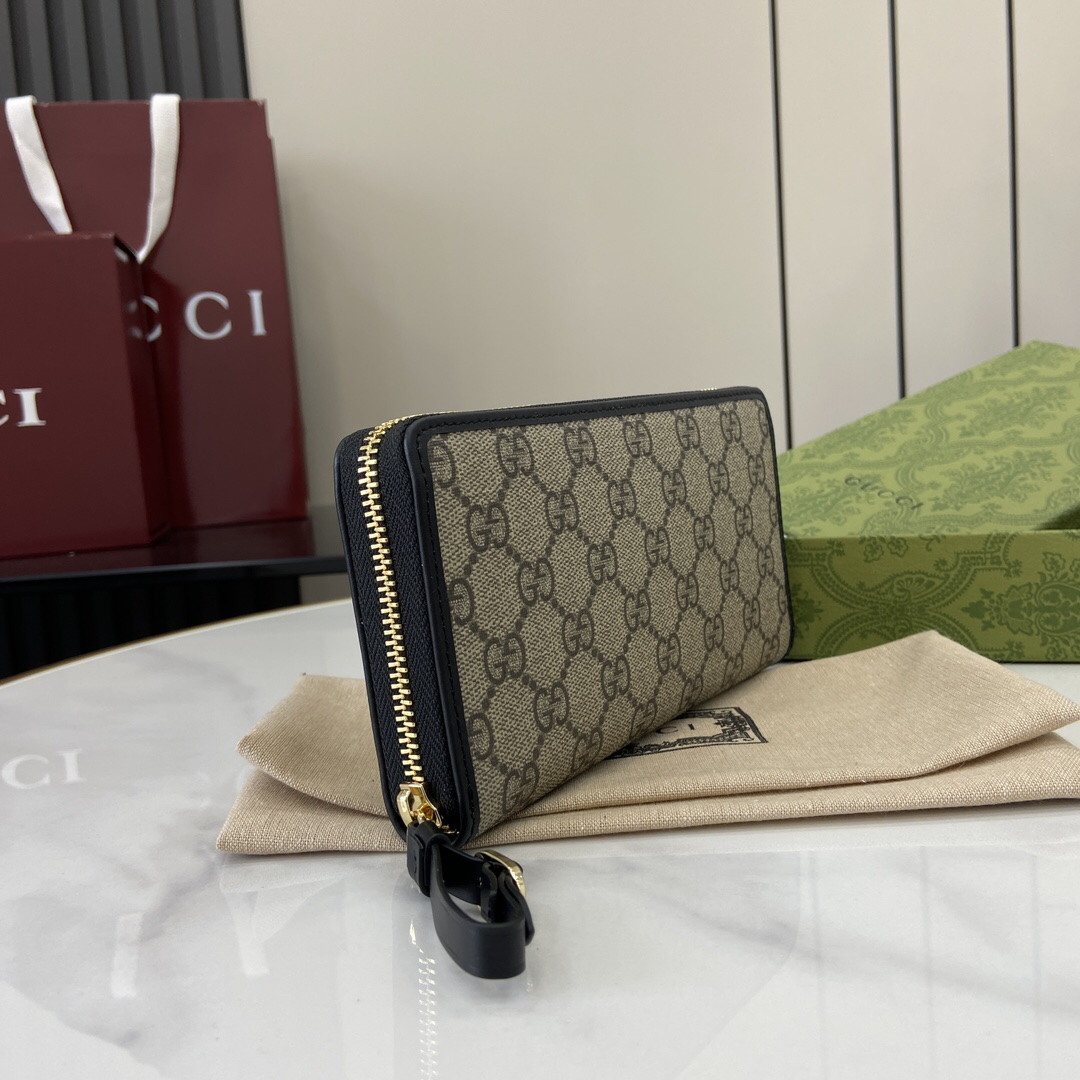 GUCCI エンブレム シリーズ 821803 クラシック ラウンドファスナー ロングウォレット ブラック