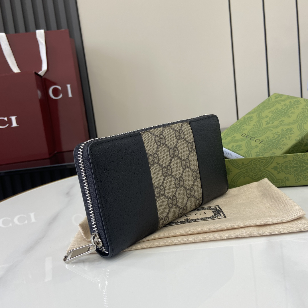 GUCCI エンブレム シリーズ 821803 クラシック ラウンドファスナー ロングウォレット ブラック