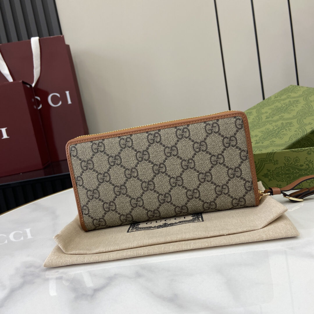 GUCCI エンブレム シリーズ 821803 クラシック ラウンドファスナー ロングウォレット ブラック