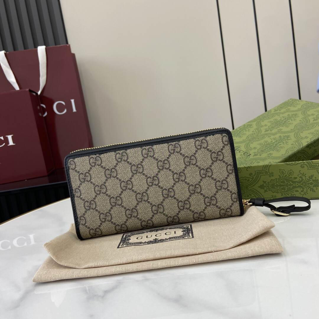 GUCCI エンブレム シリーズ 821803 クラシック ラウンドファスナー ロングウォレット ブラック