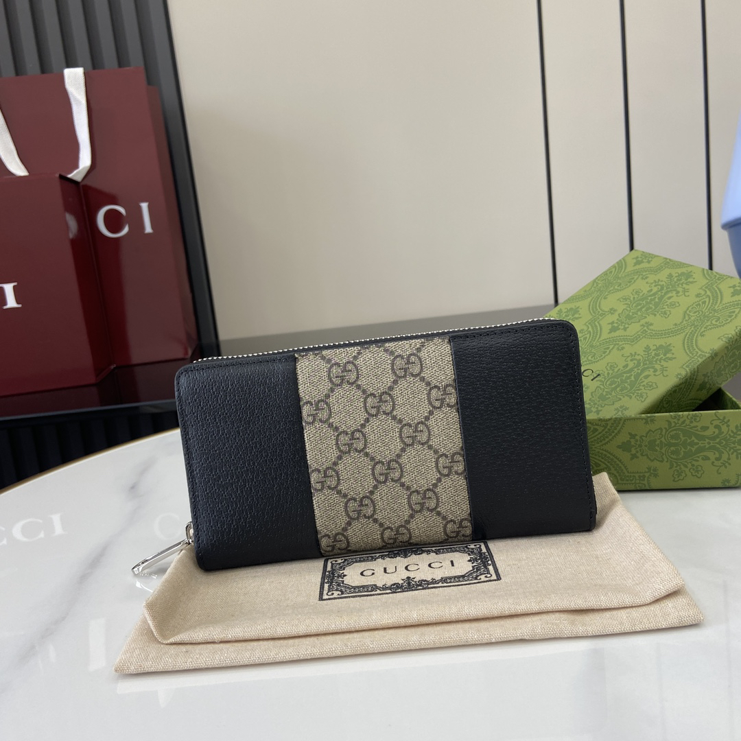 GUCCI エンブレム シリーズ 821803 クラシック ラウンドファスナー ロングウォレット ブラック