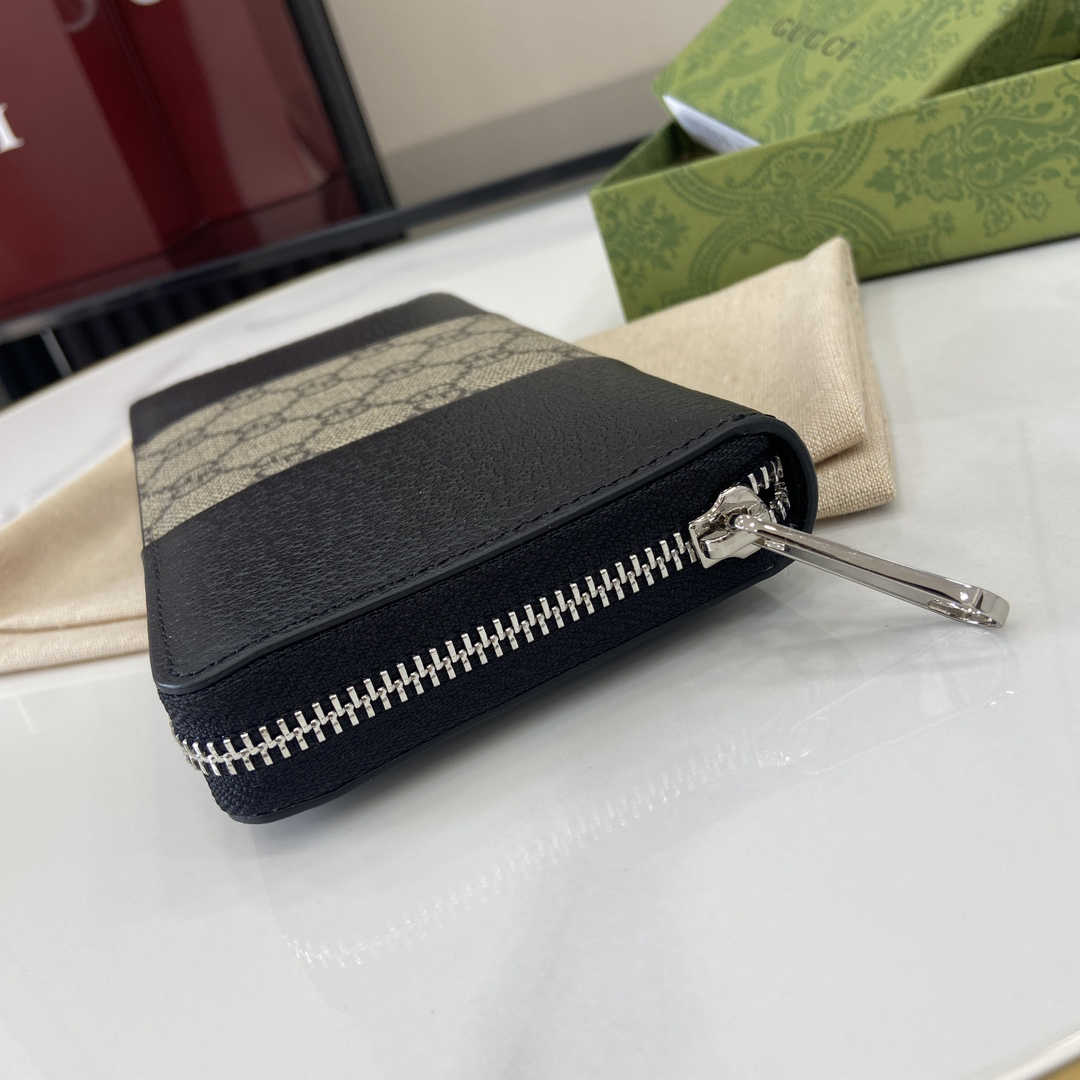 GUCCI エンブレム シリーズ 821803 クラシック ラウンドファスナー ロングウォレット ブラック