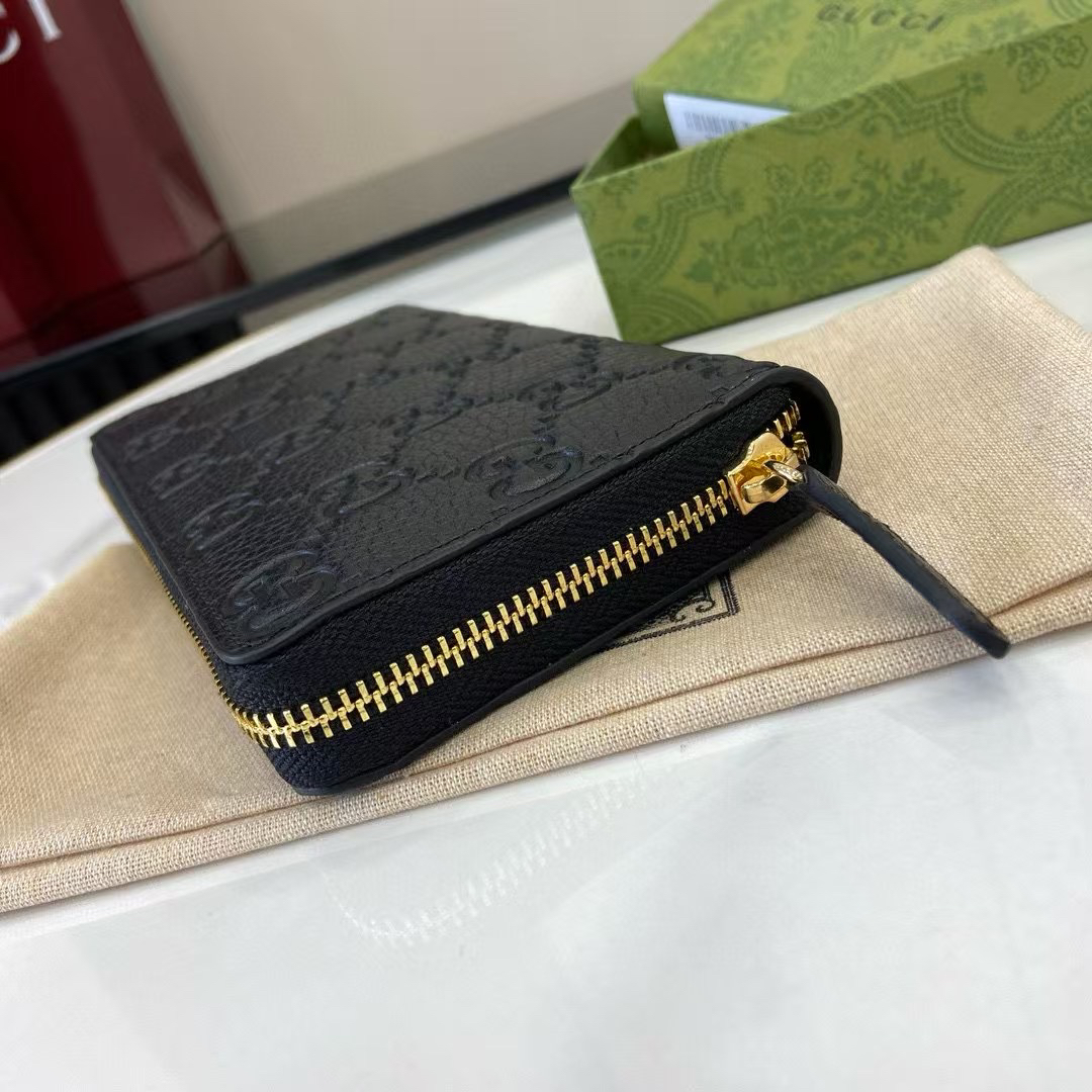 GUCCI エンブレム シリーズ 821803 クラシック ラウンドファスナー ロングウォレット ブラック