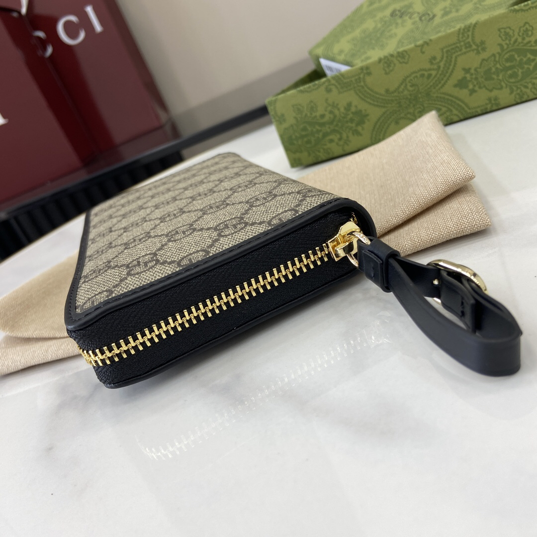 GUCCI エンブレム シリーズ 821803 クラシック ラウンドファスナー ロングウォレット ブラック