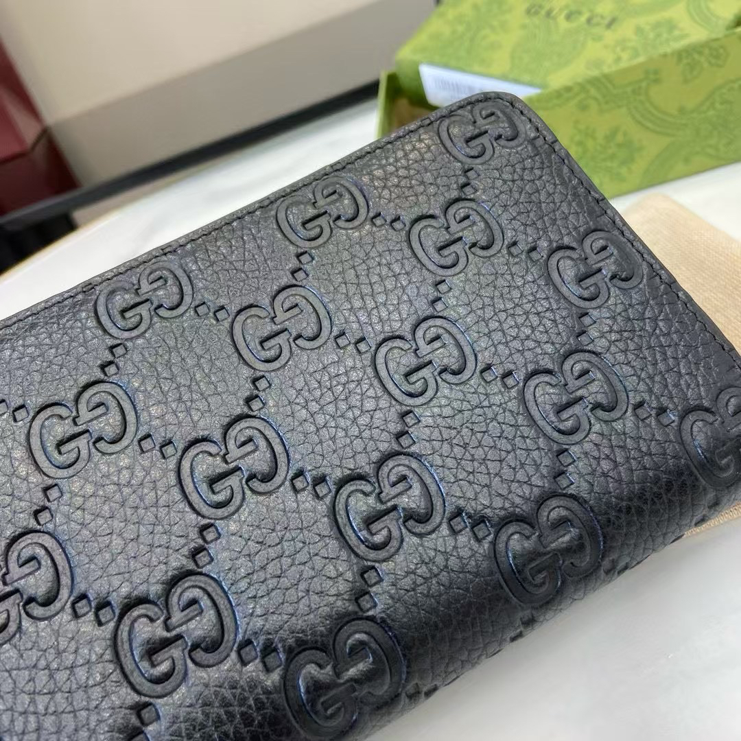 GUCCI エンブレム シリーズ 821803 クラシック ラウンドファスナー ロングウォレット ブラック