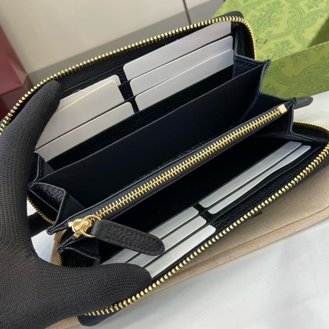 GUCCI エンブレム シリーズ 821803 クラシック ラウンドファスナー ロングウォレット ブラック