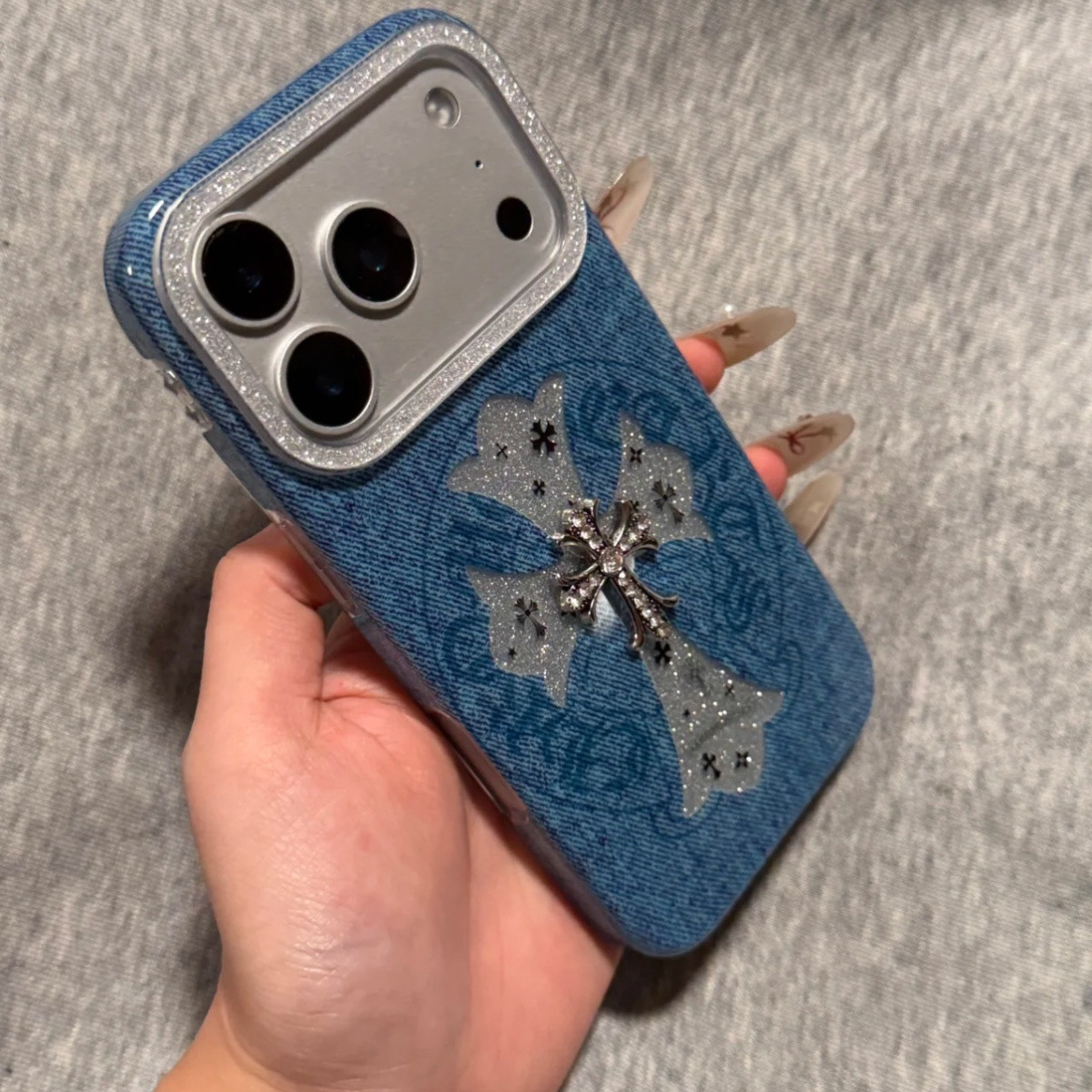 売れ筋商品 - ダブルレイヤーデニムの高級トレンドファッションiphone携帯ケース